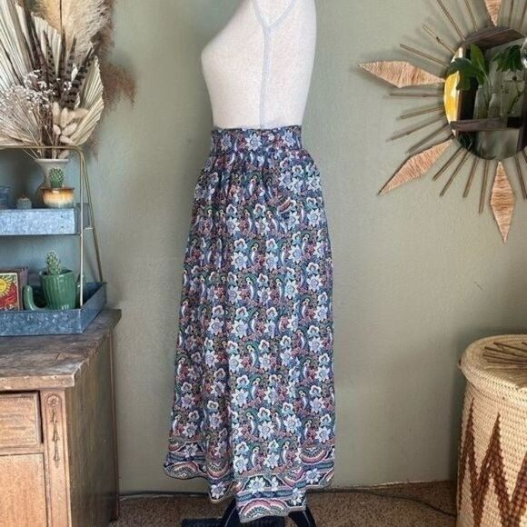 Vintage 70s Chaus Womens Pastel Rainbow Floral Print pleated Midi Skirt A-line - Picture 2 of 7